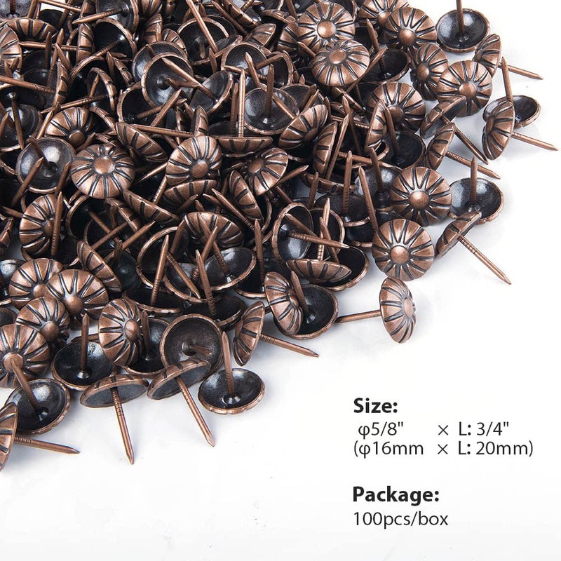Homdire Upholstery Tacks for Furniture  5/8 Vintage Upholstery Nails Decorative Tack  100PCS Heavy Duty Furniture Tacks for Upholstery  Daisy Sofa Furniture Nails for Wood  Red Copper - Image 5